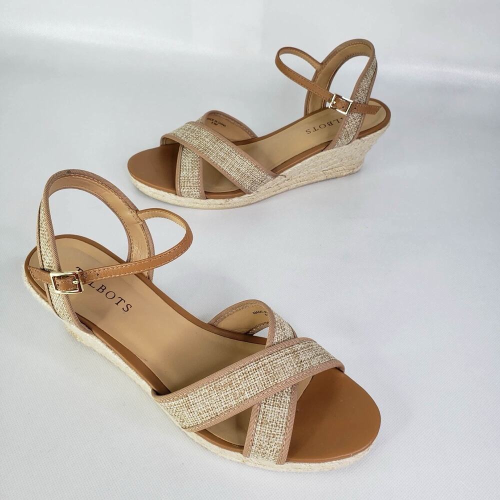 Talbots Lyndsay Strappy Eyelet Espadrilles Wedges Size 8.5 Sandals Light Denim